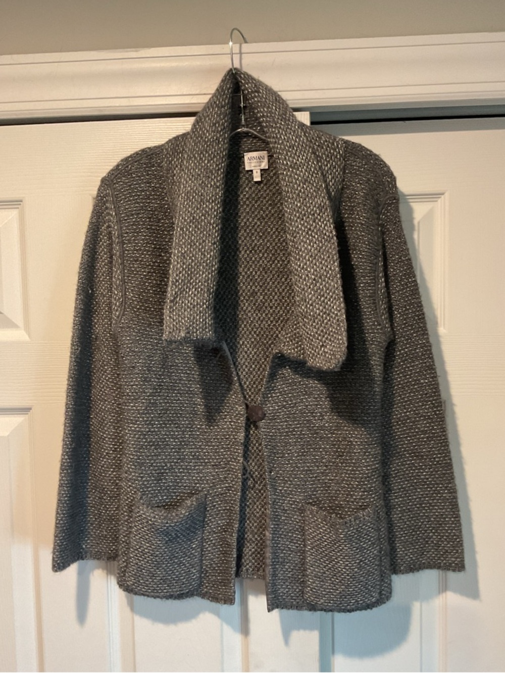 Armani Collezioni Alpaca Wool Heather Gray Knit Cardigan Sweater Shirt Top sz 8